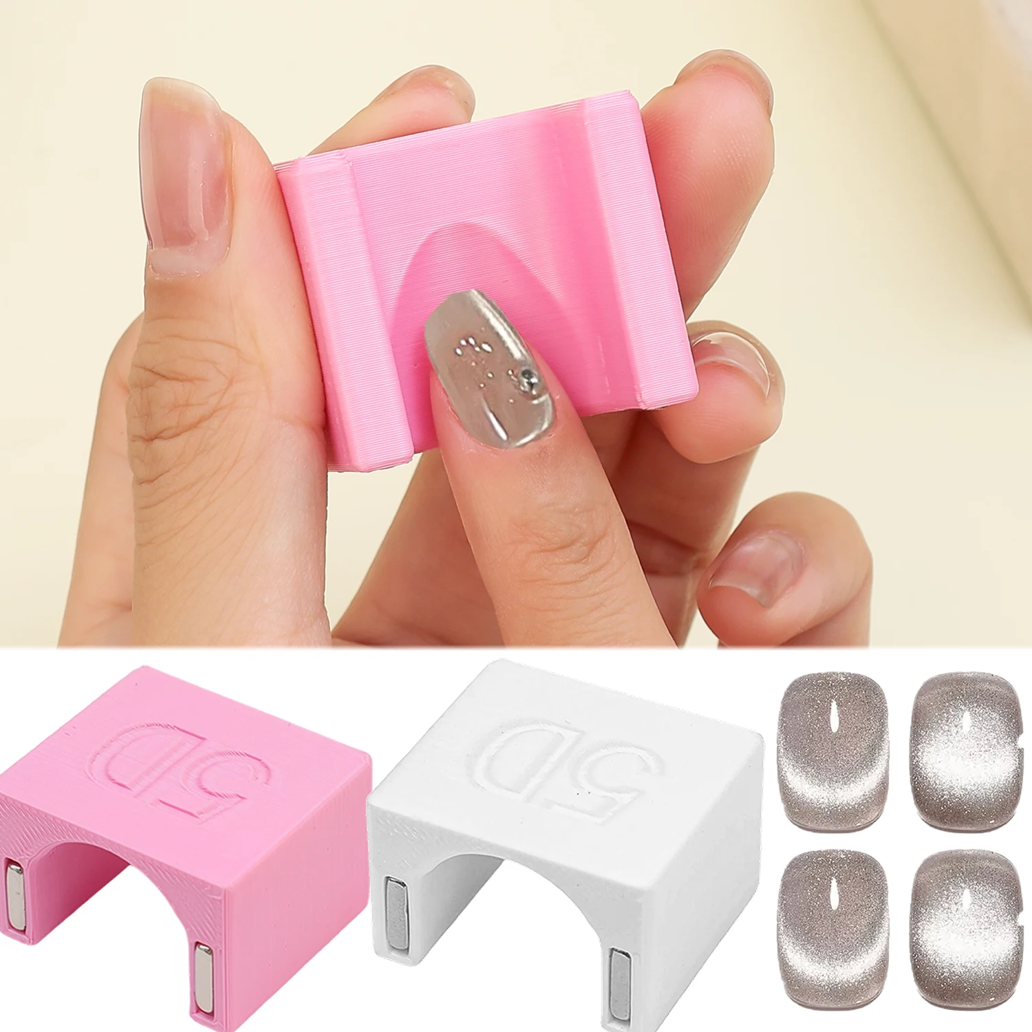 Cat Eye Nail Art Magnetic Tool White/Pink Nail Art Suede Magnet Suitable for DIY 3D Magnetic Cat Eye Gel Nail Polish Magnet Tool