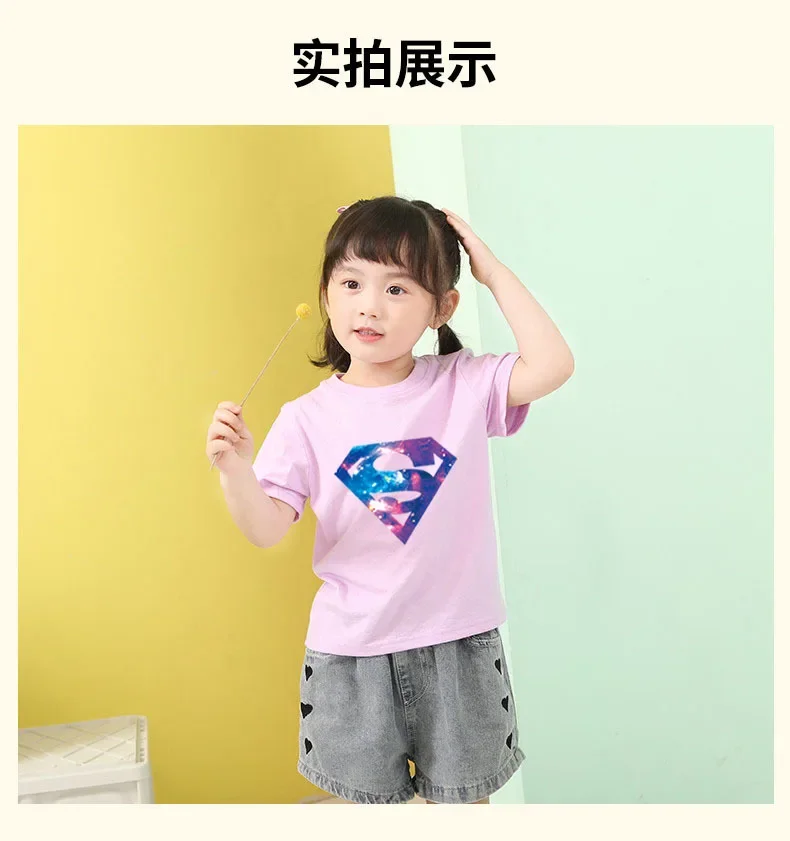 Disney Superman T Shirt Childern Summer Print Sweet Style Soft Girl Aesthetic Family Matching Clothes Mom and Daughter Equal