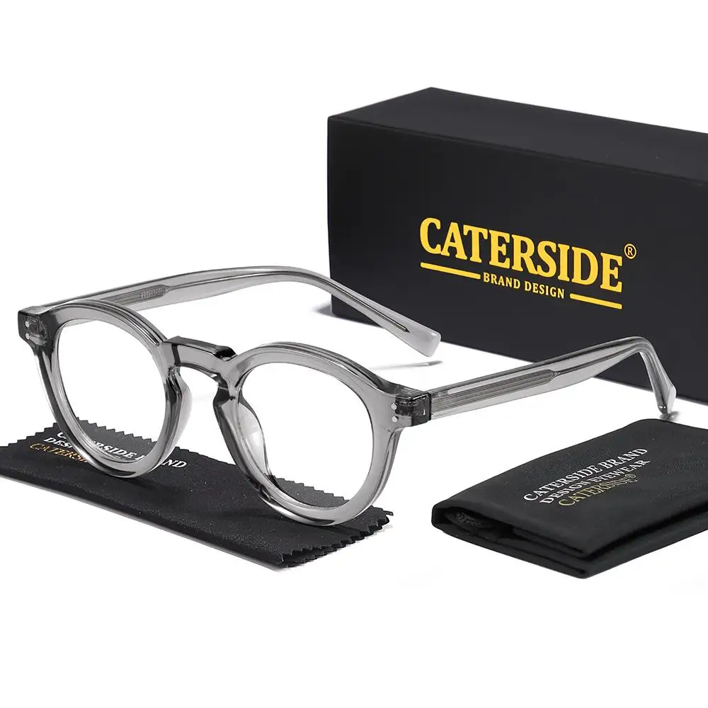 CATERSIDE Modische Herren-Anti-Blaulicht-Brille mit Rundrahmen und Zellulose-Propionat-Bügelspitzen für Damen, Dekorative Brille – Detail 10