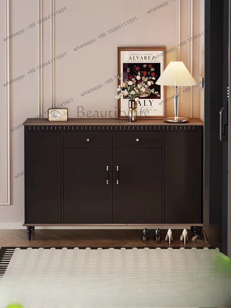 

Medieval shoe cabinet, large-capacity multi-layer household door, black entrance cabinet outside the corridor