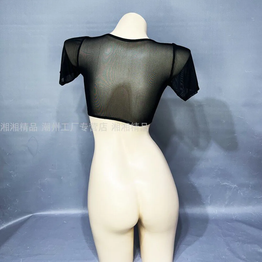 Customized Vest Style Base Mesh Shirt Belly Dance Performance Outfit Half Cut Perspective Short Top Sexy Women's Inner Outfit