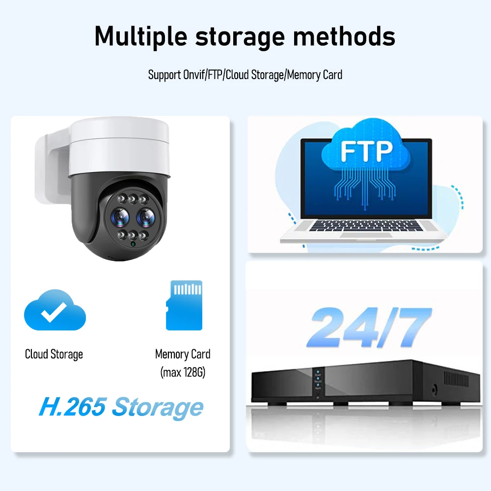 8MP,Caméra de surveillance POE Wifi binoculaire,2K FHD,Zoom 8x,Extérieur,Caméra IP à double objectif,Auto Tracking,CCTV,Compatible avec NVR FTP