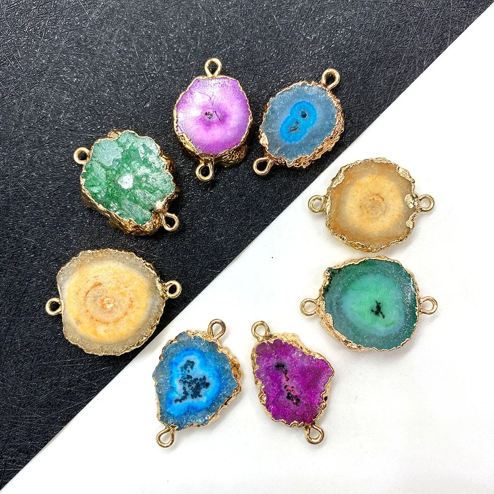 

Irregular Colored Natural Stone Double Hole Gold-plated Connector Fashionable Natural Stone Pendant DIY Pendant Accessories