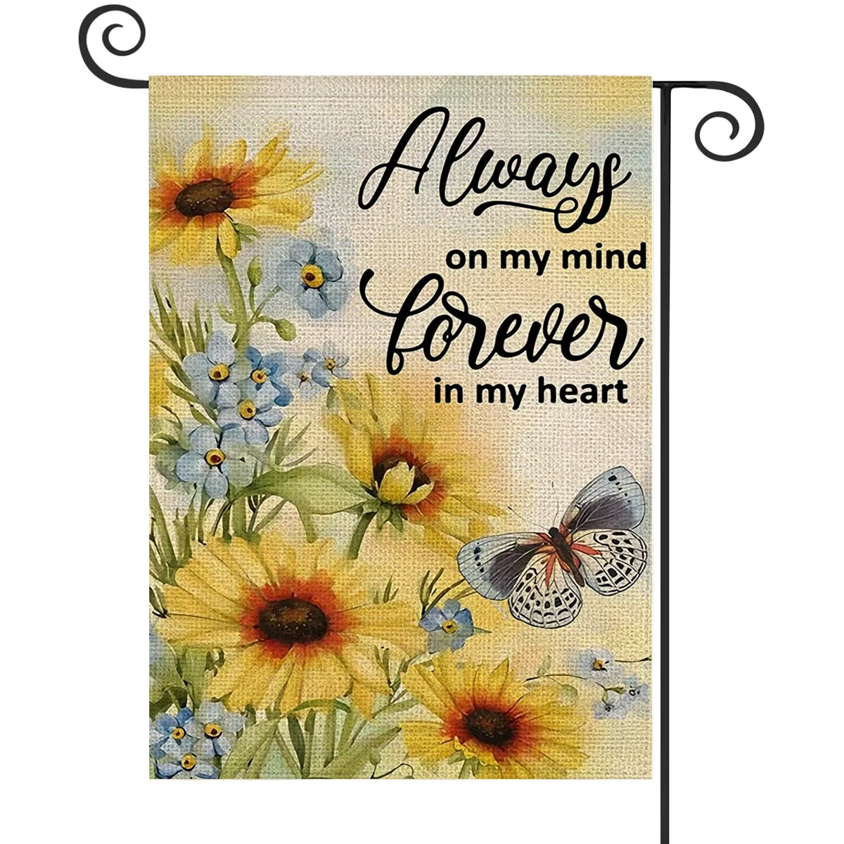 1PC  Always On My Mind Forever In My Heart Pattern Linen Cotton Garden Flag Banner Indoor Outdoor Home Garden Hanging Decor