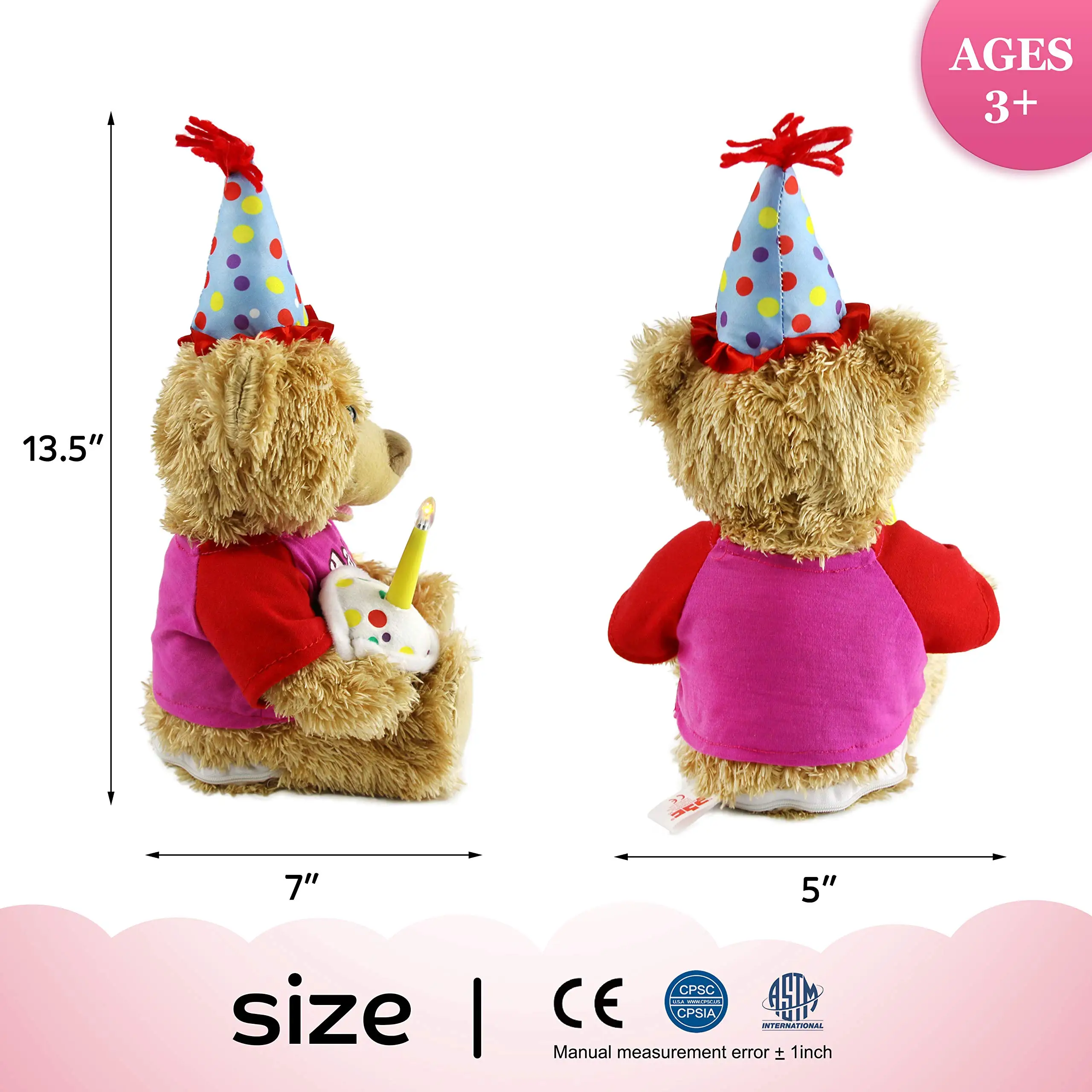 Singing Happy Birthday Bear Plush Toys Swinging Musical Cute Soft Doll Stuffed Animals for Girls Kids Electric Birthday Gift