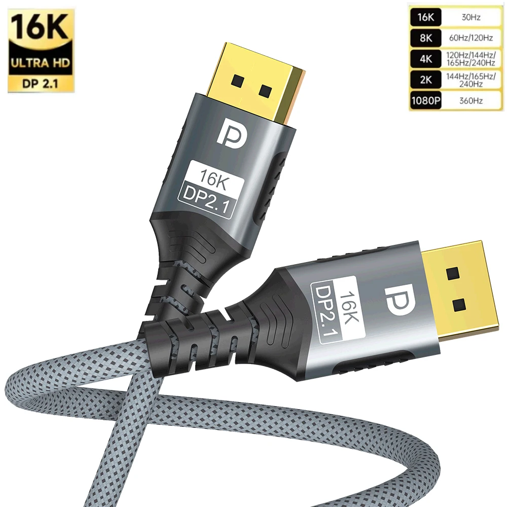كابل Displayport 2.1 16K DP 8K@120 هرتز/60 هرتز 4K@240 هرتز 80 جيجابت في الثانية HDR كابل صوت للفيديو لأجهزة الكمبيوتر المحمول Xbox Projector شاشة الألعاب فيديو
