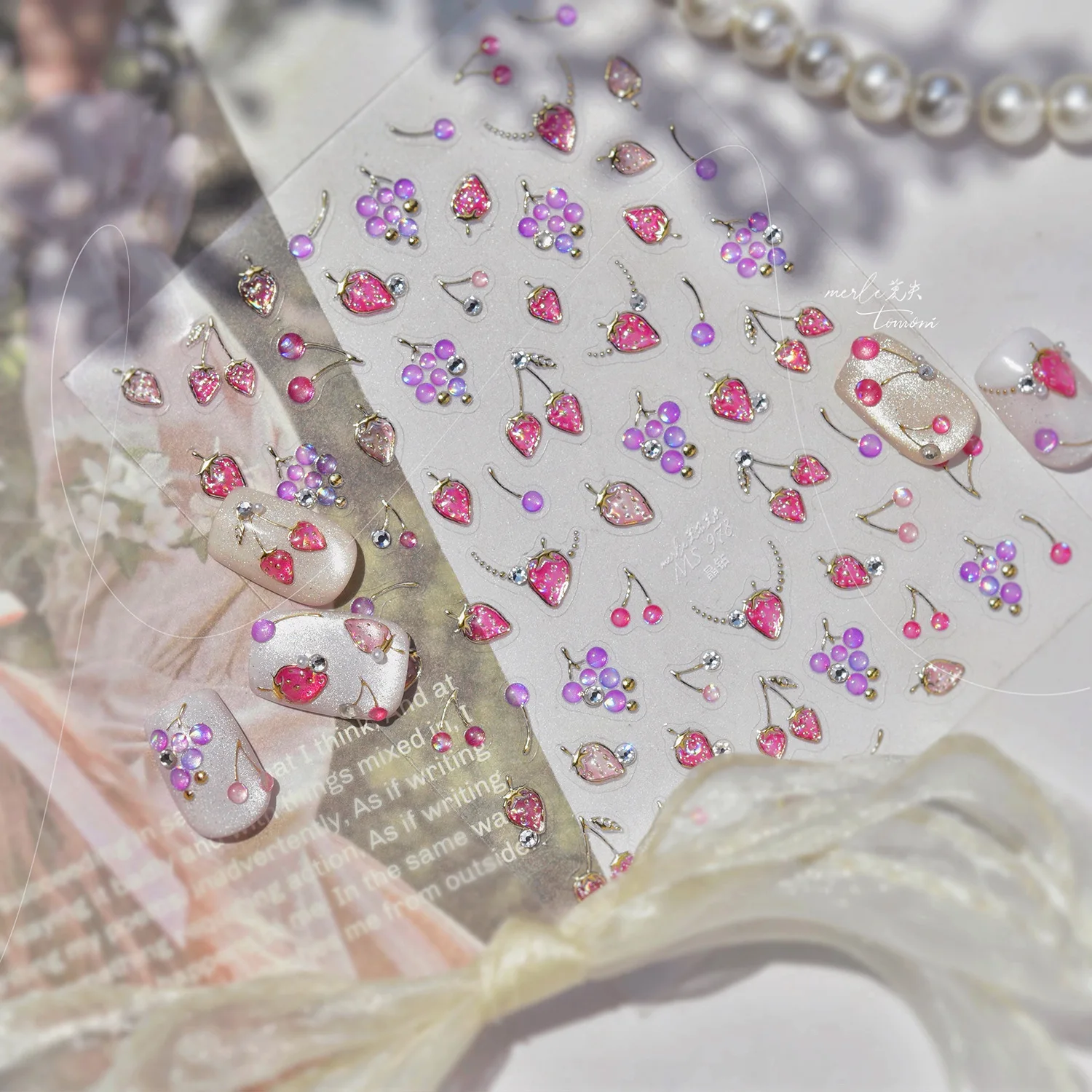 Cute Strawberry Grape Cherry High Quality Jelly Fruit Nail Stickers Nail Art Decal Design Manicure Tool MS-979