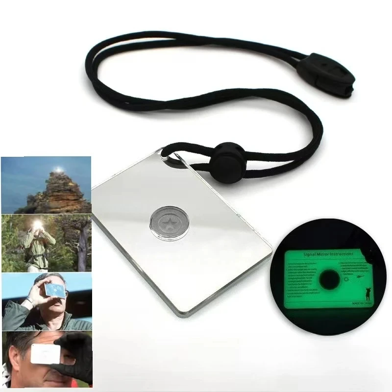 Rectangular Emergency Mirror Multifunctional Lifeboat Emergency Rescue Signal Mirror with Whistle Outdoor EDC Tool