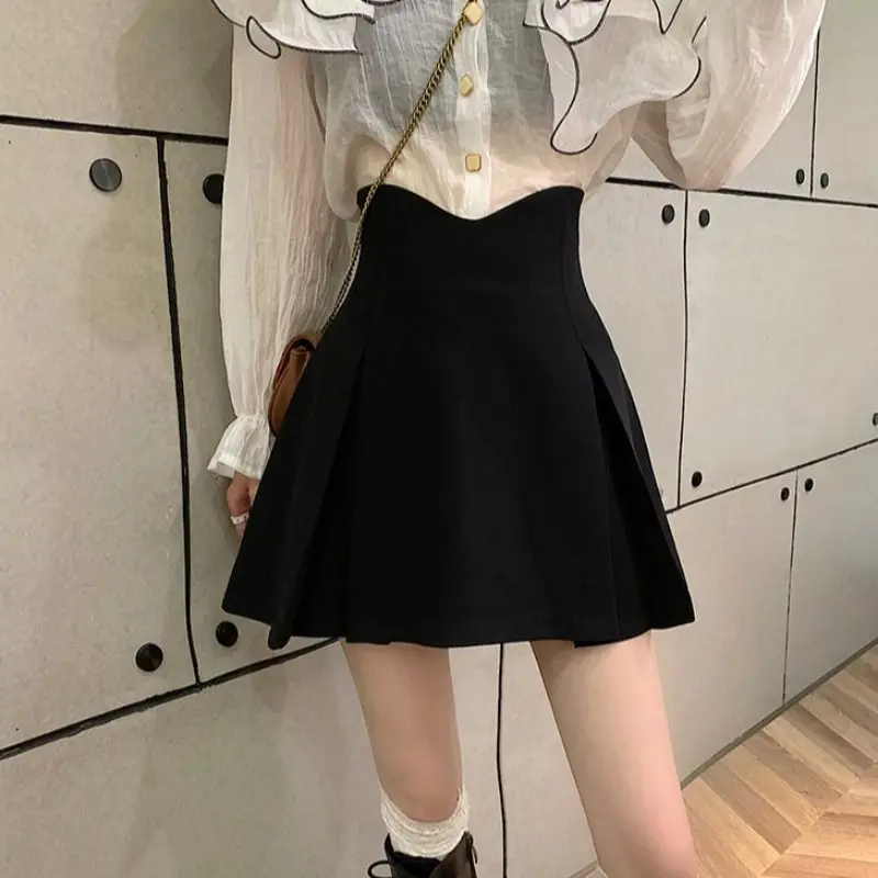 Black Pleated Skirts Women Chic High Waist Spring 5XL College Micro Skirt Korean Version Stylish A-line Classic Hotsweet Female