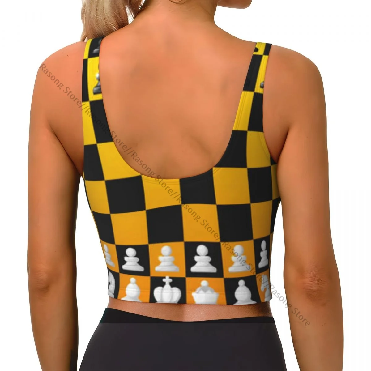 Yoga Vest Women Gym Sports Crop Tops Chess Board Figures Streetwear Workout Breathable Tank Top Female