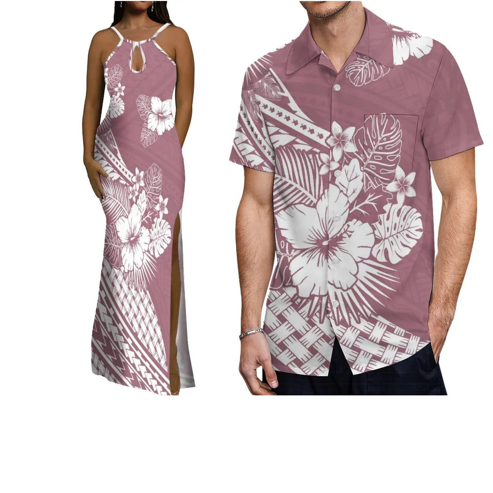 

Custom-Made Fitted One-Piece Long Dress Design For Women Retro Printed Polynesian Tribal Couple Men'S Shirt Top