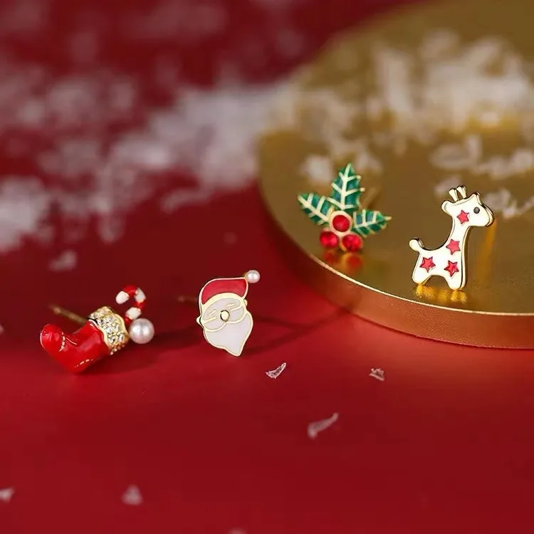 Pendientes de elemento navideño con pegamento de goteo multicolor estilo festival, pendientes UNISEX de regalo para fiesta de Nochebuena para amigos