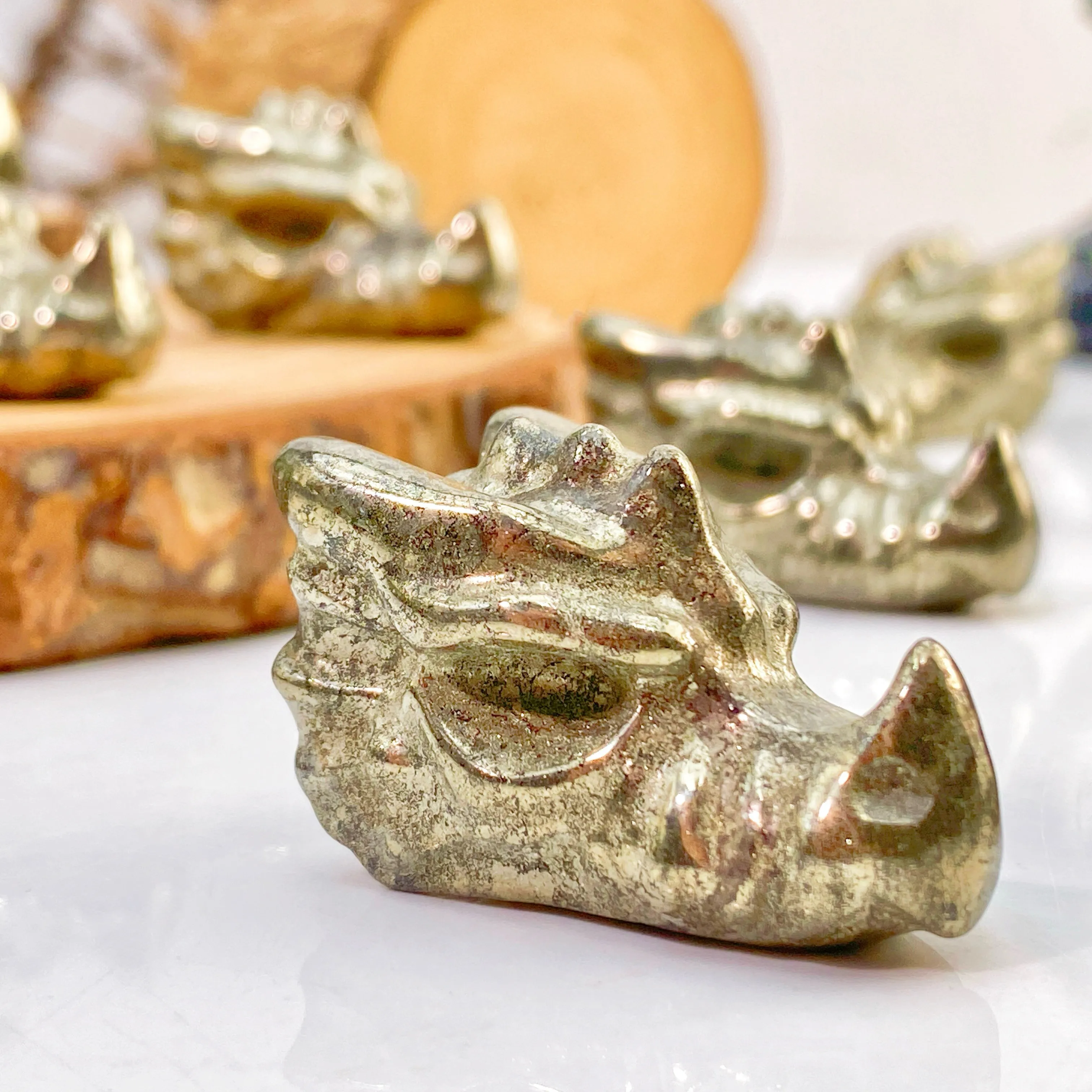 1PC High Quality Pyrite Dragon Head Natural Crystal Carving, Birthday Gift, Women Gift, Scene Decoration, Desktop Decoration.
