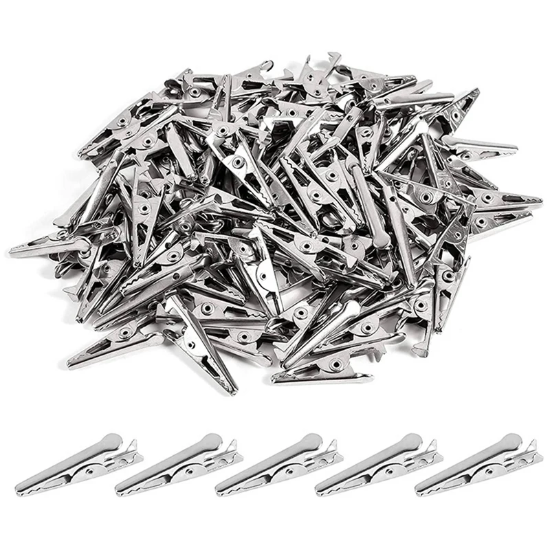 200PCS 1.06IN / 27Mm Mini Metal Alligator Clips, Crocodile Clamps Silver Tone Nickel Plated Test Line Spring Clamps.