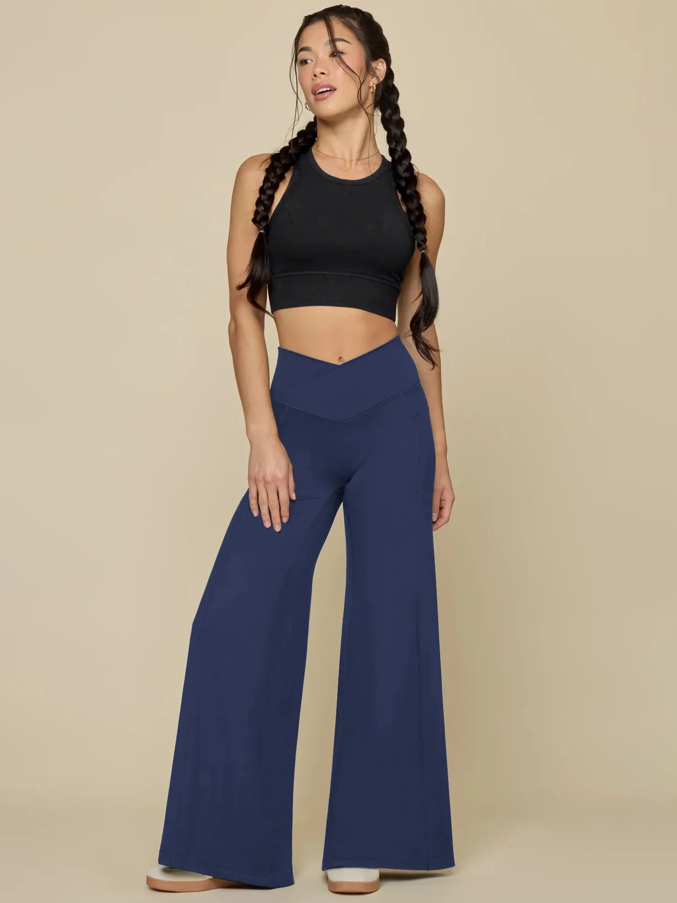 売れ筋レディーススポーツワイドレッグパンツハイウエストファッション多用途伸縮性ヨガドレープストリートコンフォートパンツ女性用