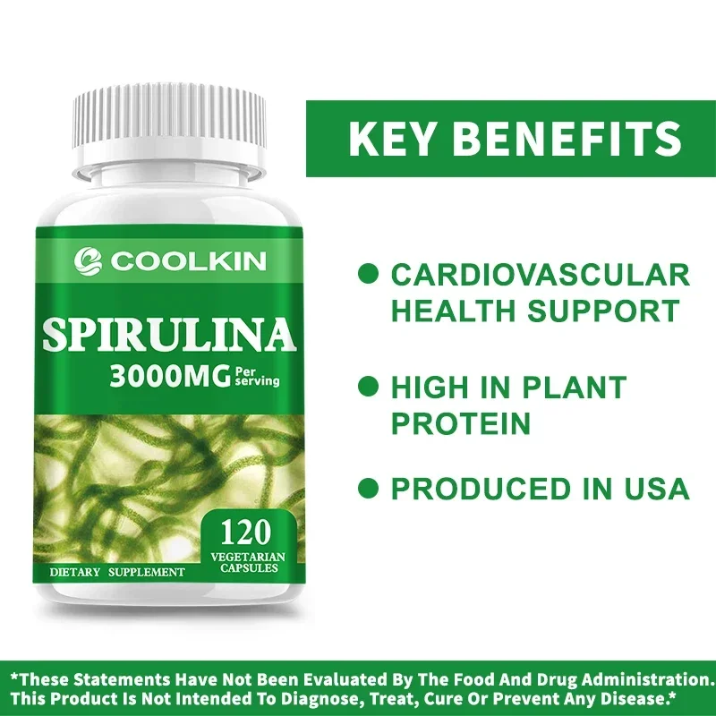Spirulina Capsules - Green Superfood Heart Support Eye & Brain Health, Antioxidant