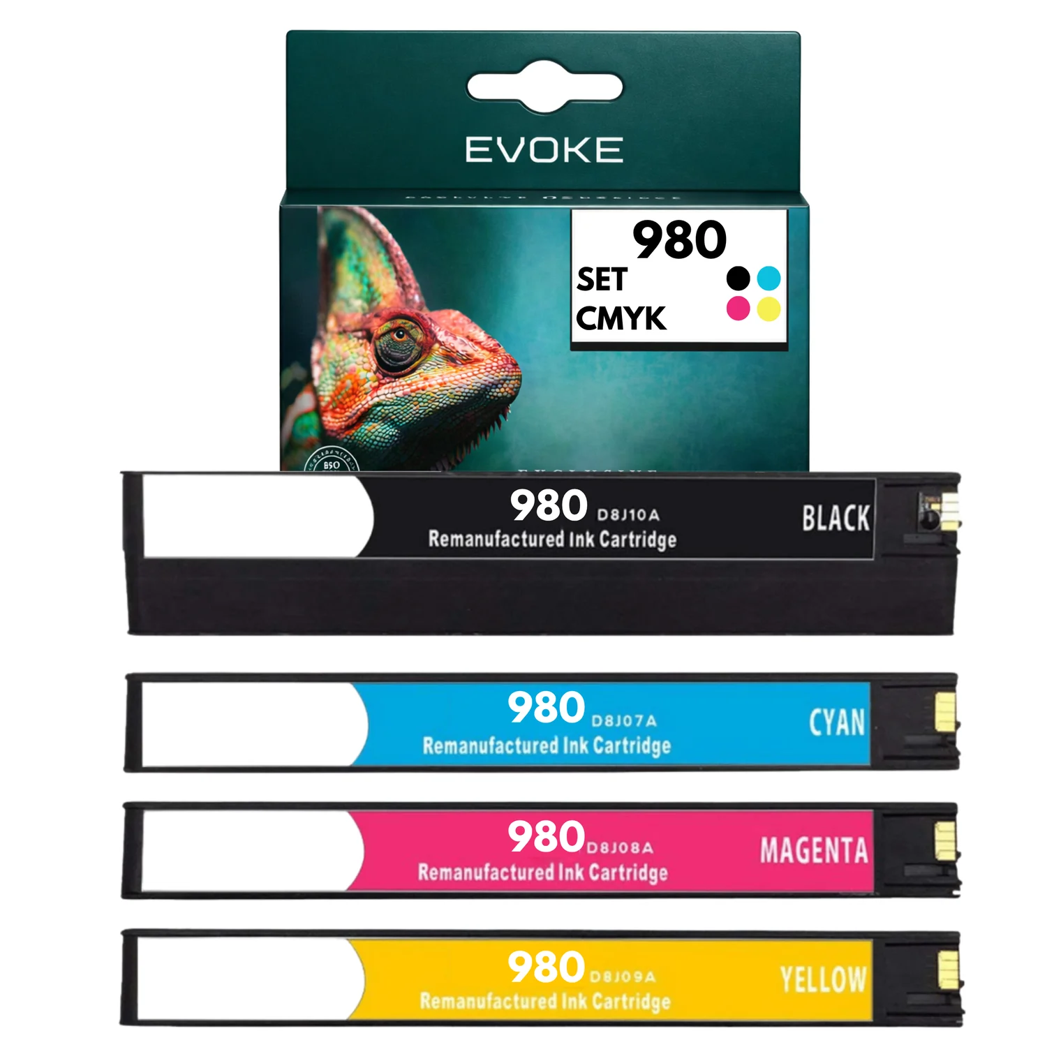 Evoke Compatibele Inkt voor Hp 980 Hp980 4X Cmyk: Zwart, Cyaan, Magenta, Geel 580 ml Officejet Enterprise Color X555 X555Dn X555Xh; Mfp X585 X585Dn X585F X585Z