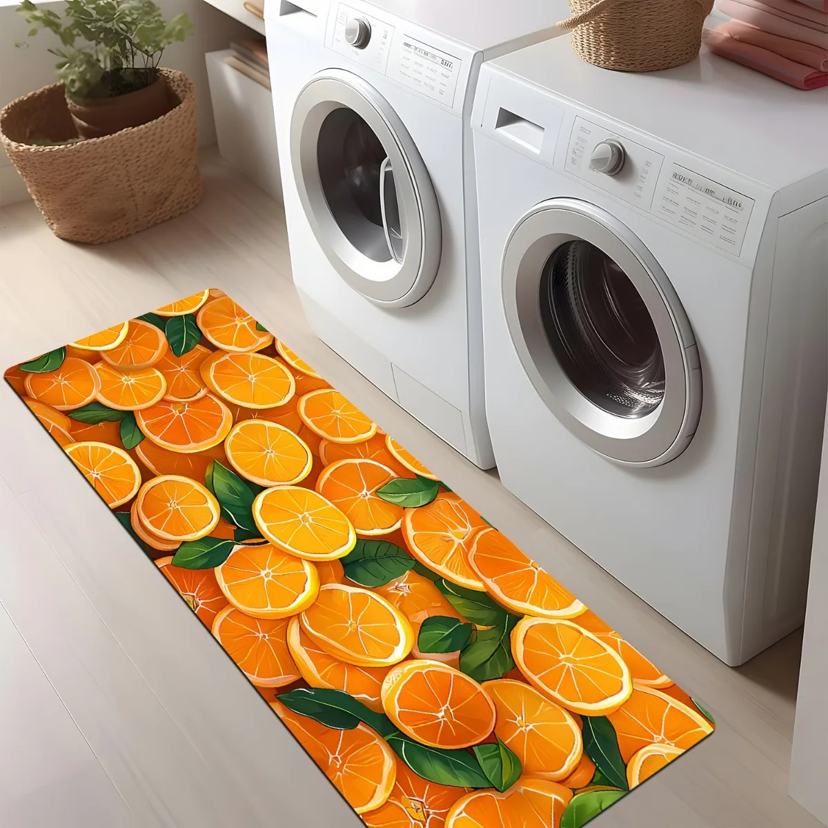 

Vibrant Orange Slice Print Long Floor Mat, Non Slip Washable Runner Rug for Kitchen, Bathroom, Living Room,Fresh Style Decor Mat