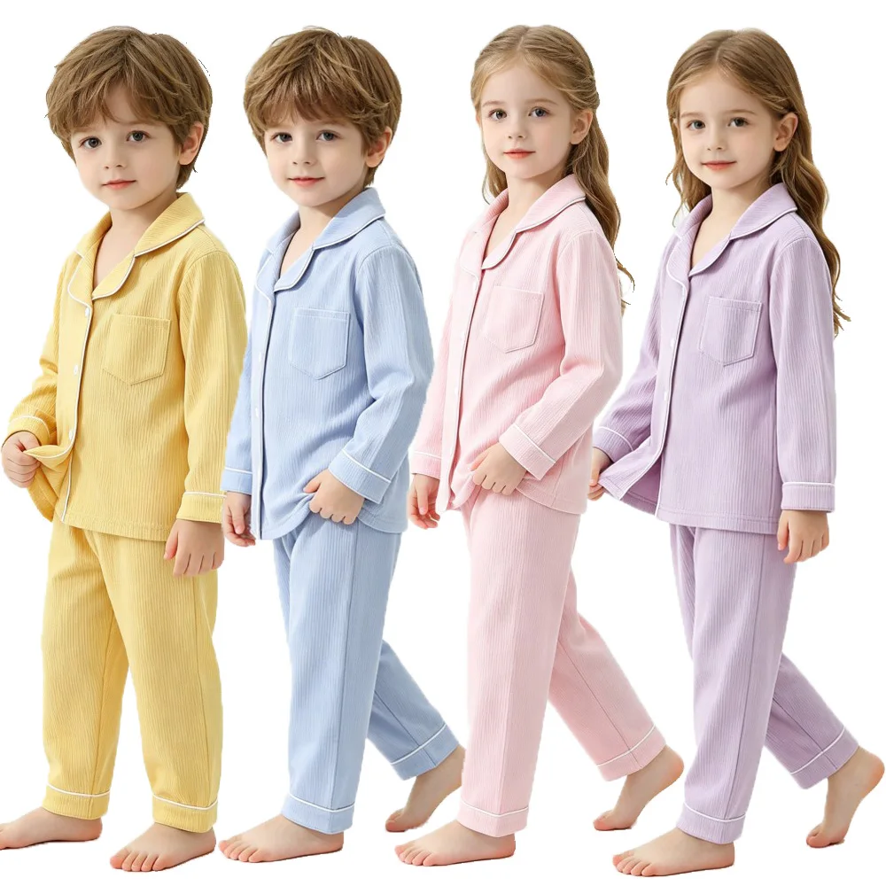 Thick Warm Kids Pajamas Boys Long Sleeve Pjs Set Pink Blue Fleece Girls Sleepwear Clothes Pants Autumn Winter Teenagers Clothing