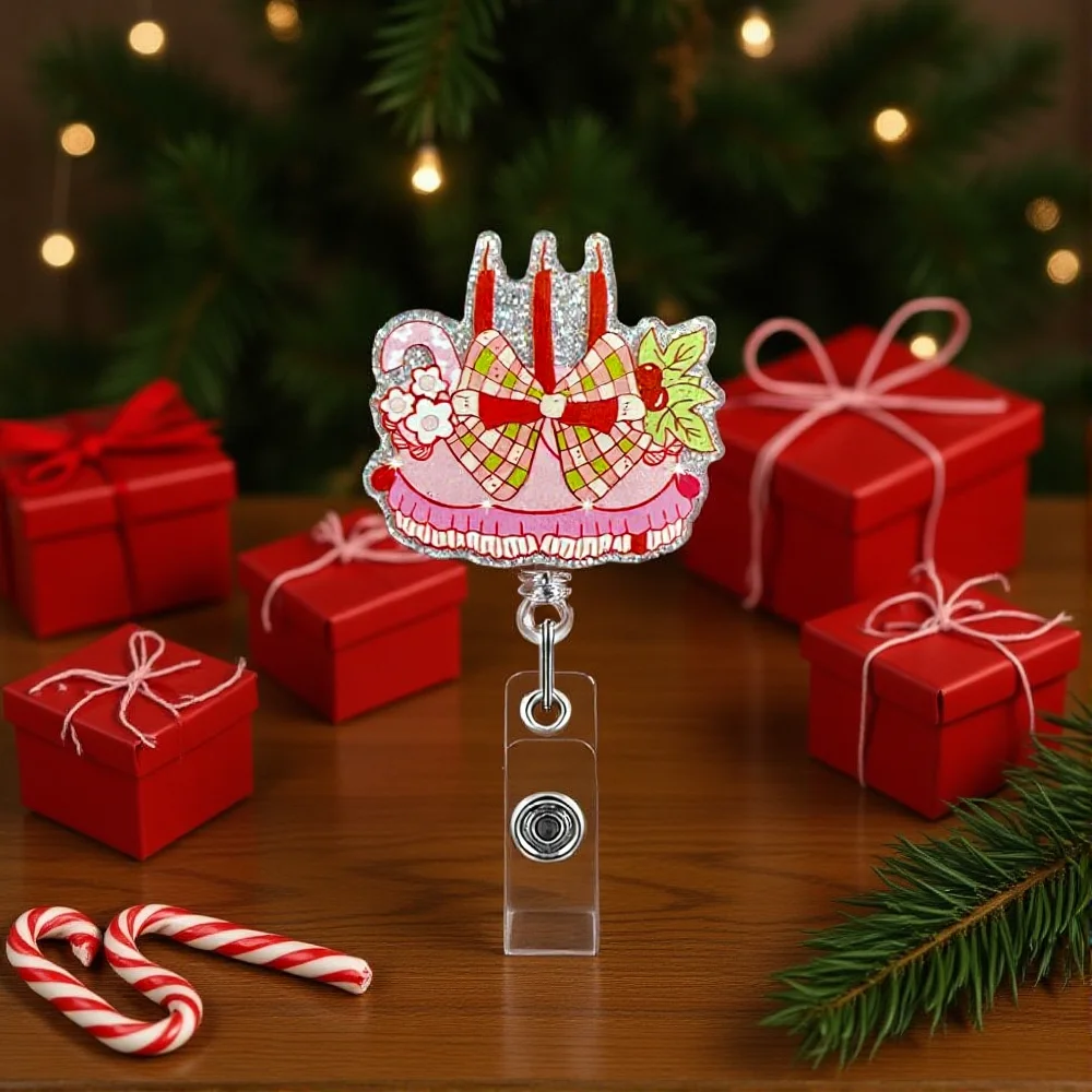 

Акриловый держатель для бейджа, персонализированный красный бант, катушка для бейджа, держатель для рождественского бейджа, легкий держатель для бирок с именем медсестры для больниц