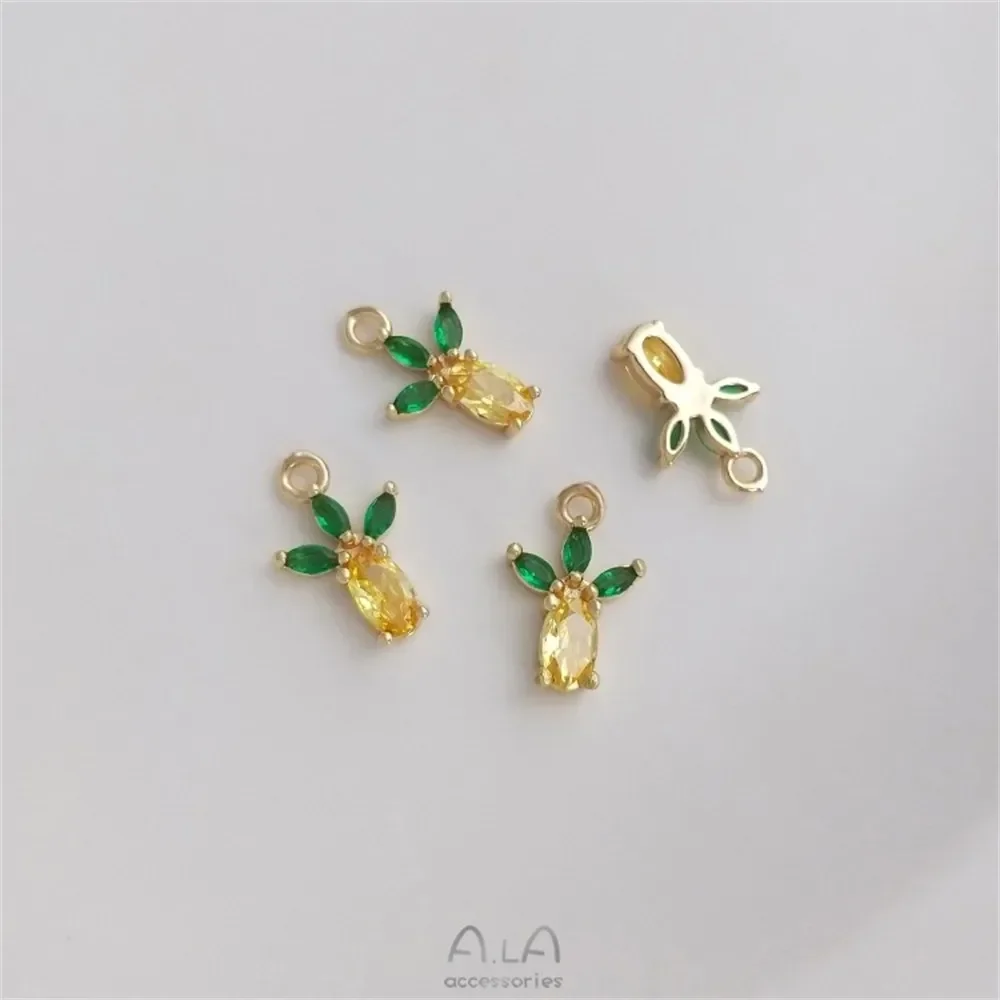 Color Zircon Fruit Series 14K Gold Wrapped Zircon Cherry Pineapple Grape Mango Small Pendant DIY Jewelry Charm Pendant K343