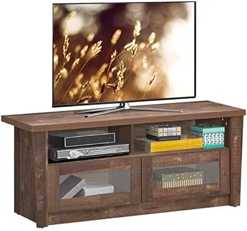 

Wood TV Stand for TV up to 55 Inches, Rustic Media Console Cabinet w/ 2 Open Shelves and 2 Door Cabinets, Living Room , Farmho