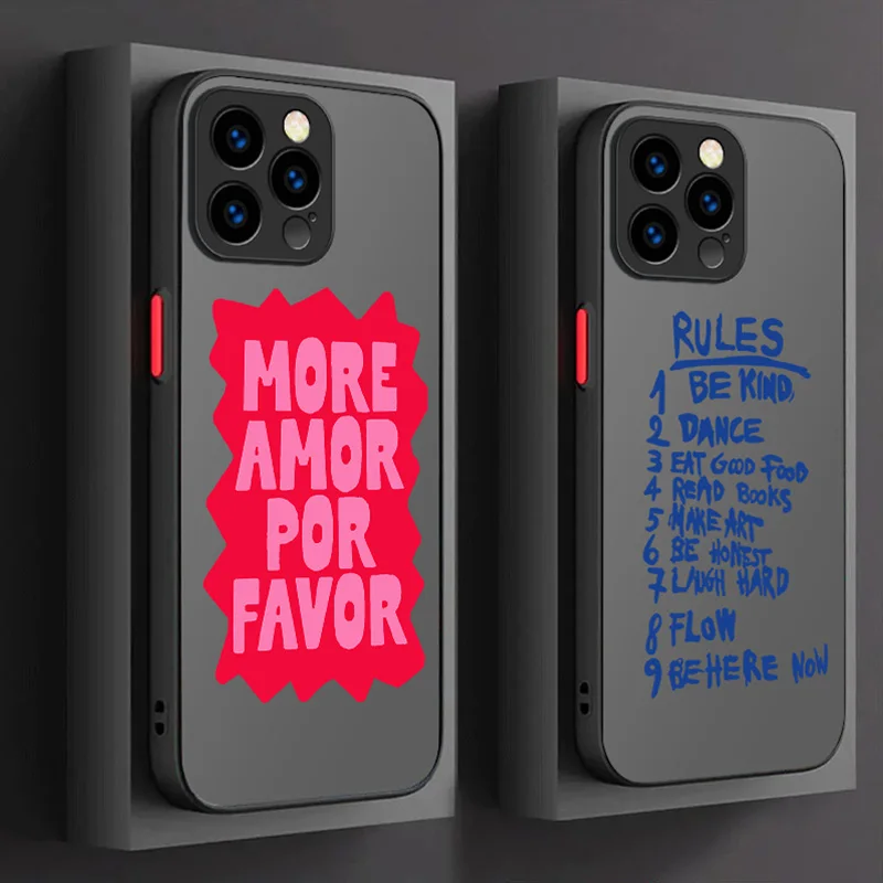 More Amor Por Favor Matte Hard Case For iPhone 15 14 13 12 11 Pro Max mini X XR XS 7 8 6 Plus SE 2020 Shockproof PC Bumper Cover