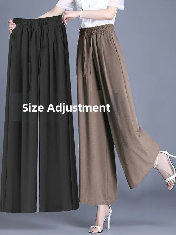 

Новинка 2025 года, широкие брюки с высокой талией, эластичные брюки для мам, повседневная юбка, брюки, длинные брюки больших размеров, модное лето, новое поступление