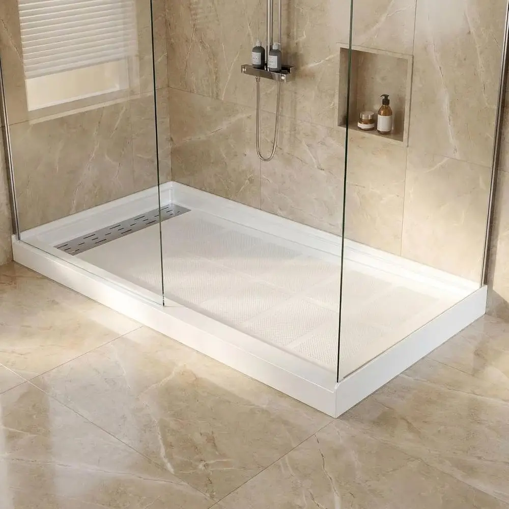 

Поддон для душа 60 x 36 дюймов, нескользящее душевое основание с сливом и трехсторонней защитой от брызг, включает длинную крышку для слива из нержавеющей стали 304 и дренажный фильтр.