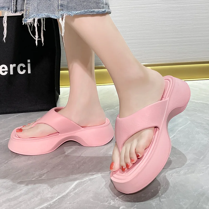 Thick Soled Herringbone Slippers Women Wearing Summer Luxury Sandals EVA  Flip Flops Slides Women External Wear Beach Slippers