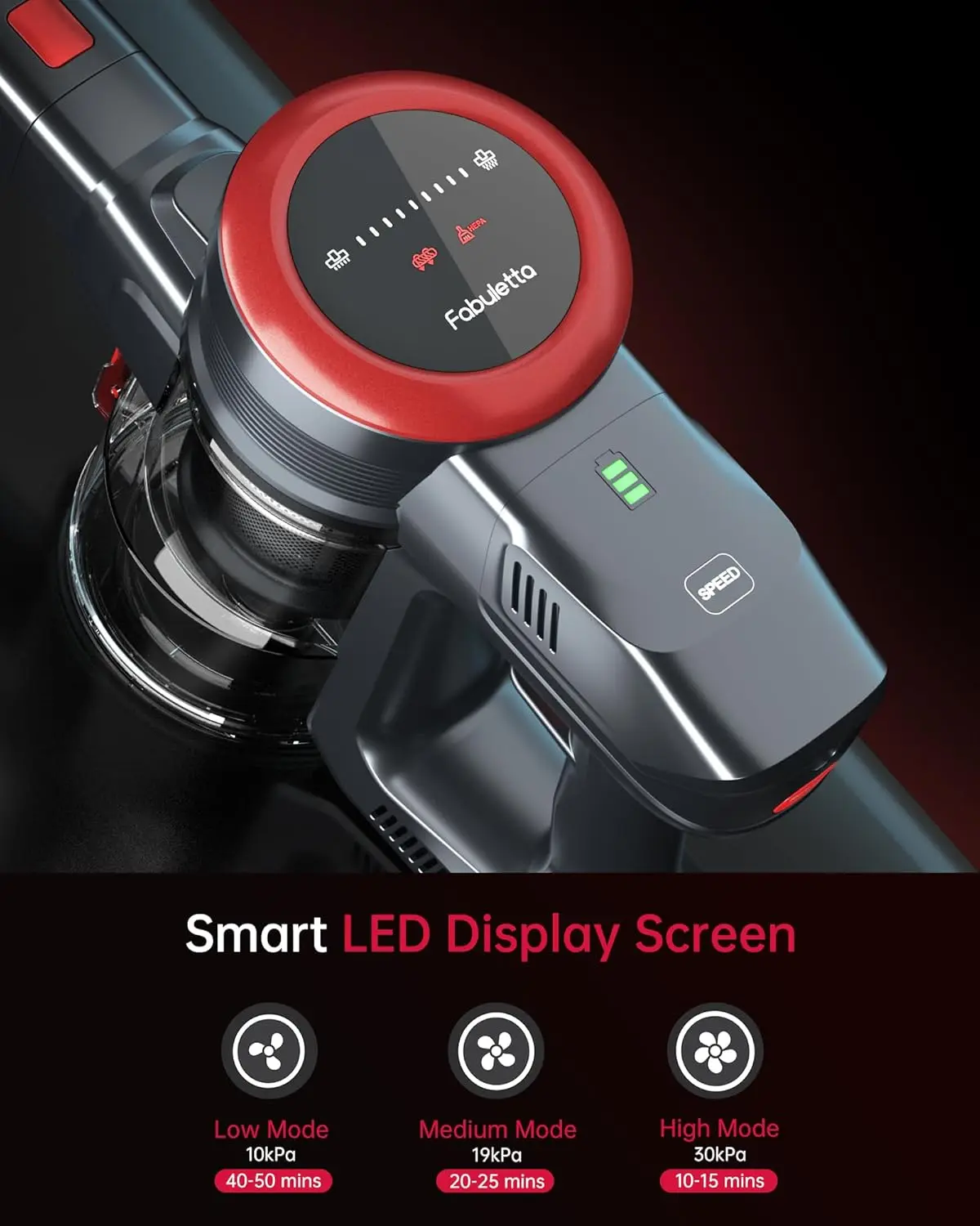 Беспроводной пылесос FABULETTA со светодиодным дисплеем, бесщеточным двигателем, максимальное время работы 50 минут со съемной батареей