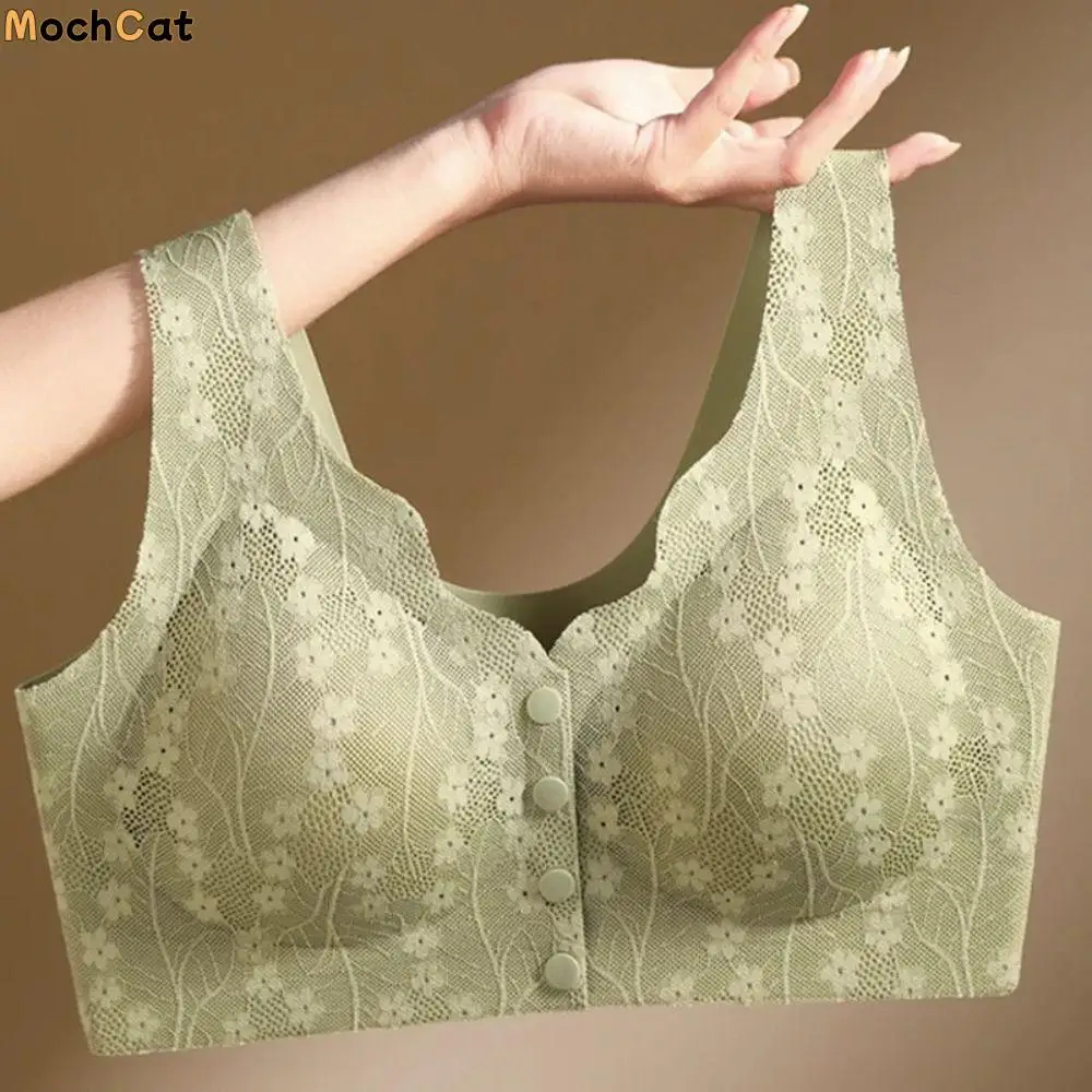 Without Steel Ring Sexy Lace Underwear Comfortable Thin Bras for Older Women Widened Shoulder Straps Floral Printed