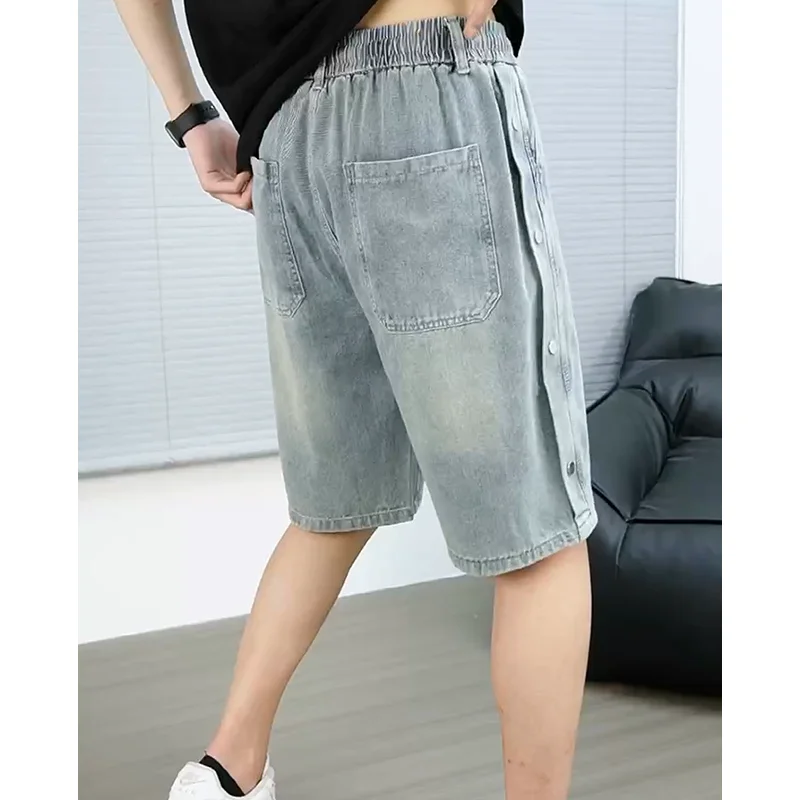 Summer Short Jeans Men Denim Pants Stretch Dark Blue Workwear Men Straight short Jeans Dark Blue Fashion Design Male Short Jean