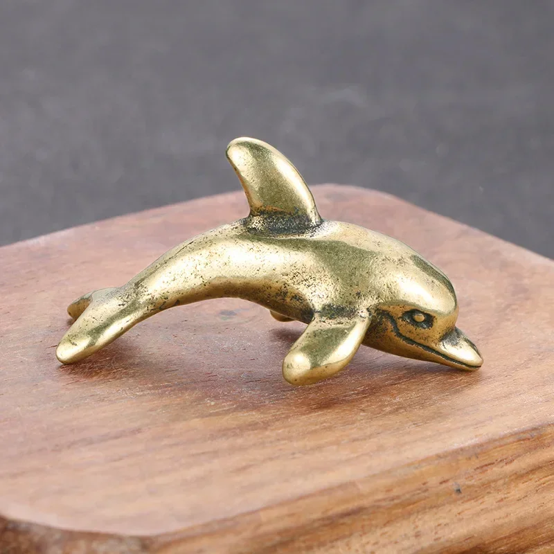

Little Fairy/ Solid Brass Cute Dolphin Ornaments Home Garden Decorative Pure Copper Marine Animal Model Office Desktop Crafts