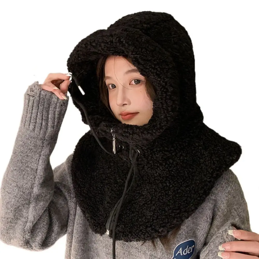 

Windproof Winter Balaclava Hats Artificial Lamb Drawstring Balaclava Ski Hat Thicken Warm Outdoor Warmer Hats Outdoor Warmth