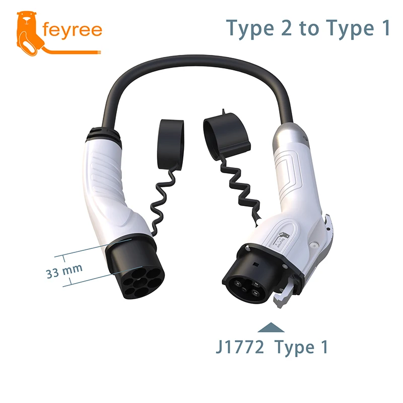 Lado do carro adaptador de carregamento para estação de carregamento, macho Power Supply, elétrico EV Charger Plug, Tipo 2 para J1772, Tipo 1, 16A,