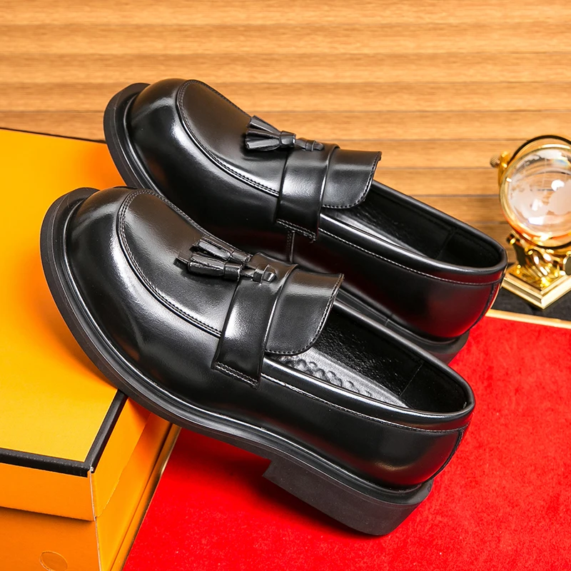 أحذية جلدية بسحاب للرجال للخريف، أحذية رسمية وغير رسمية على الطراز البريطاني، أحذية جلدية عالية الجودة، أحذية قصيرة، أسود مقاس كبير م #4