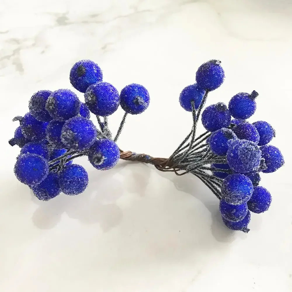 6/10/12/20/200pcs Mixed Royal blue Flower Cherry Stamen Berries Bundle DIY Christmas Wedding Cake Gift Box Wreaths Decor