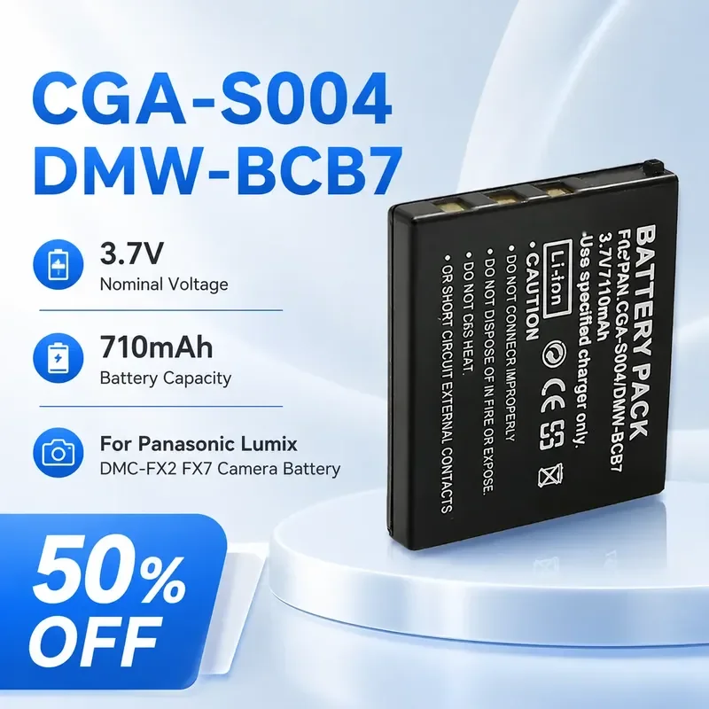 Batería de Iones de Litio CGA-S004 DMW-BCB7 de 3.7V y 710mAh para Cámara Panasonic Lumix DMC-FX2 FX7, Paquete de Batería Recargable Digital