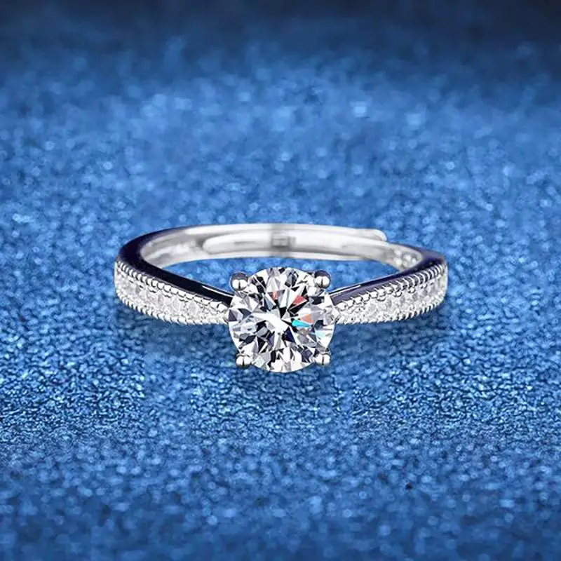 Engagement Ring Four Claw Full Diamond Adjustable Minimalist Trendy Jewelry for Wedding Proposal Bridal Wear