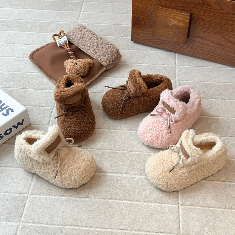 

Детские теплые короткие сапоги для девочек, зима 2024, новая мода в корейском стиле, нескользящая универсальная обувь принцессы с мягкой подошвой