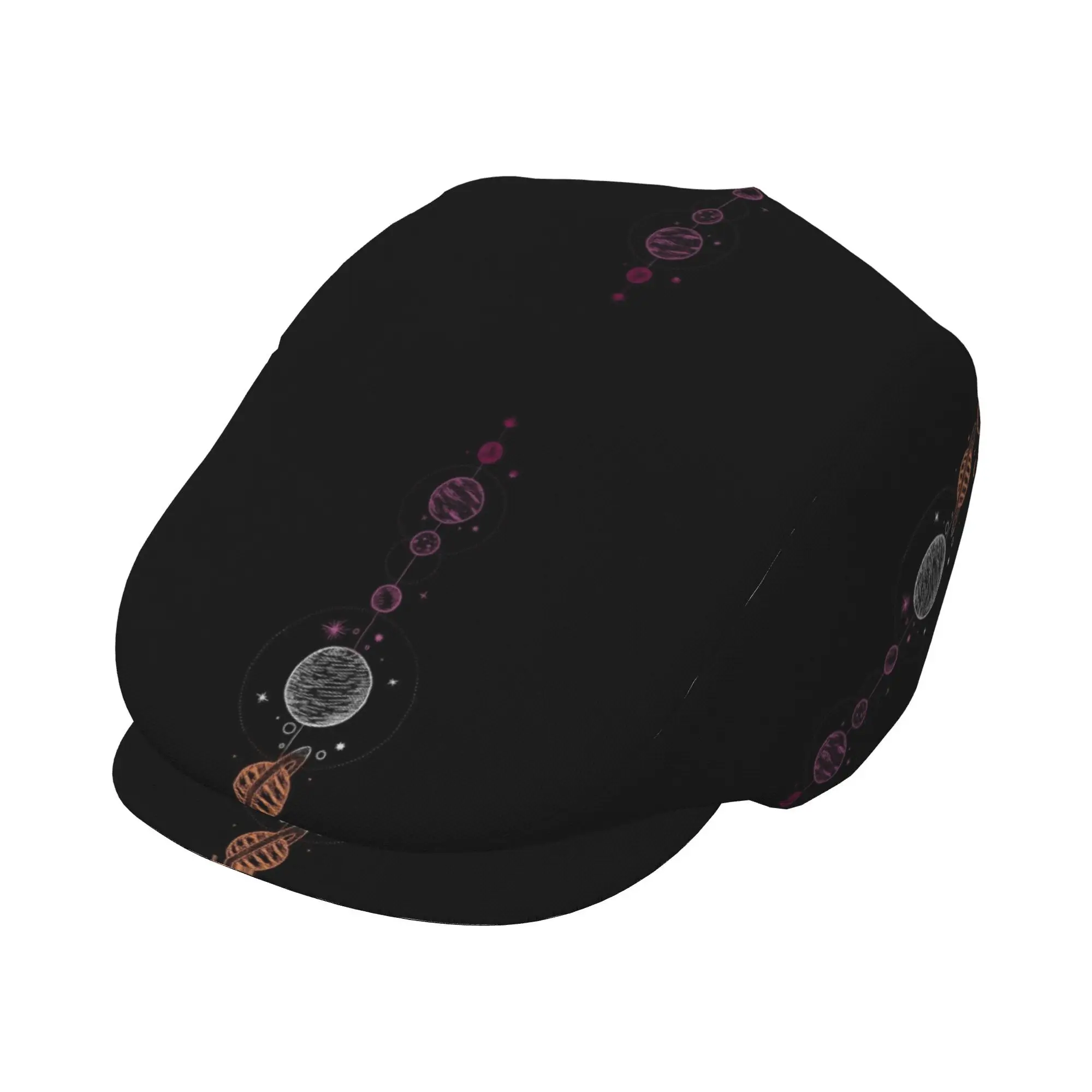 1pc Cosmic Planet Lineup Art All-Over Print Flat-Top Hat for Men And Women, Newsboy Cap, Beret, Irish Hat, Driver Cap, Retro Hat