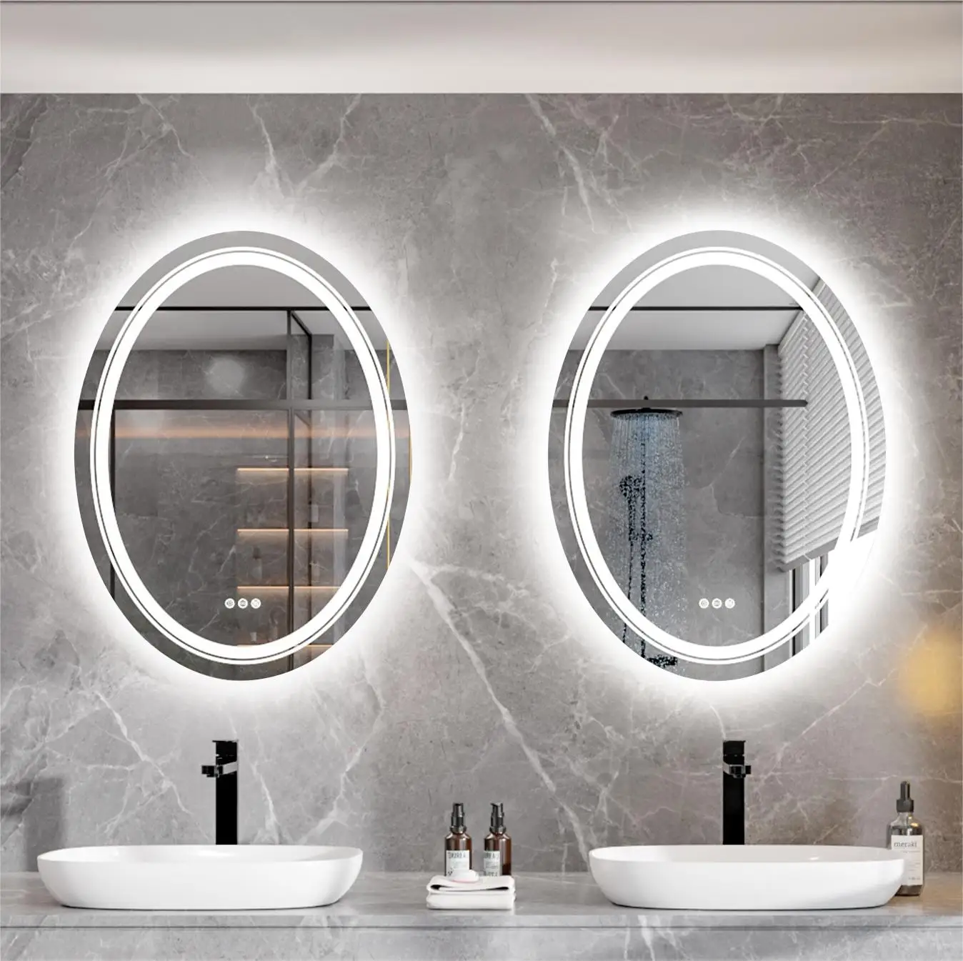 Imagem -02 - Grande Antifog Oval Led Espelho do Banheiro Maquiagem Parede Vanity Mirror Smart Touch Cores de Luz Regulável Alta Lumen Tamanhos