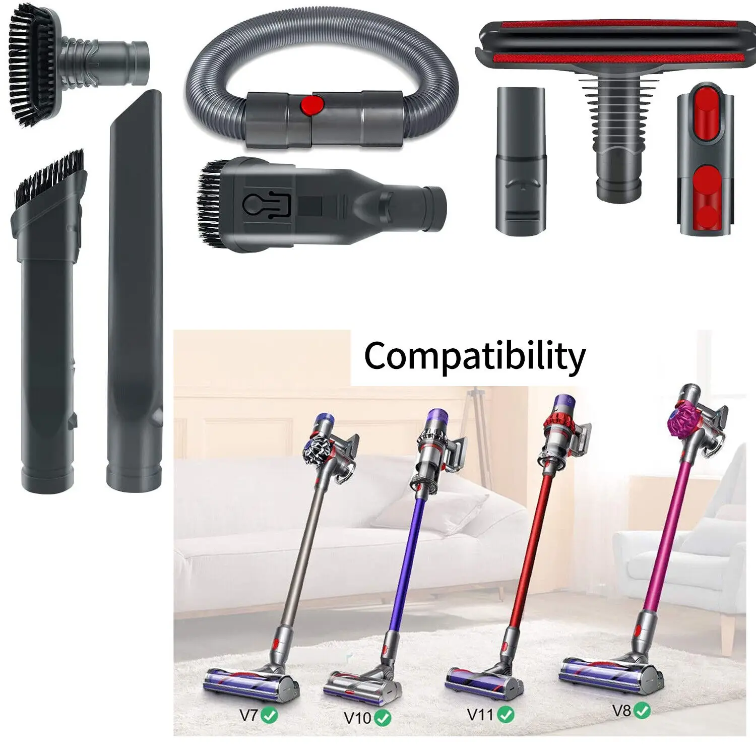 8Pcs Vacuum Cleaner Parts Household Tool Set Replacement for Dyson V6/7/8/10/11/V15 Vacuum Cleaner Accessories