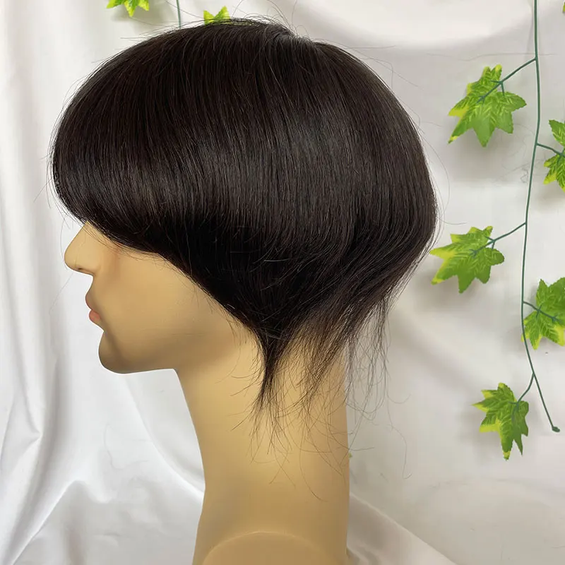 Toupee for Man 0.08-0.1 Thick Skin PU Men's Hairpiece Indian Virgin Human Hair Replacement System9.5x7.5inch Natural Hairline1B#