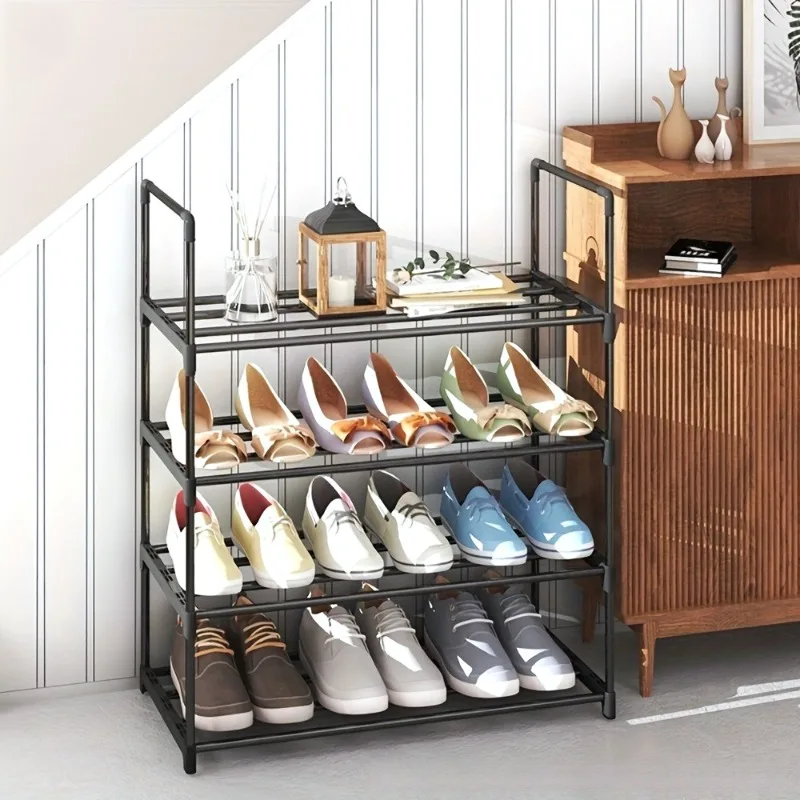 

4-layer large capacity shoe rack black sturdy stackable shoe rack shoe storage rack heavy-duty home organization rack