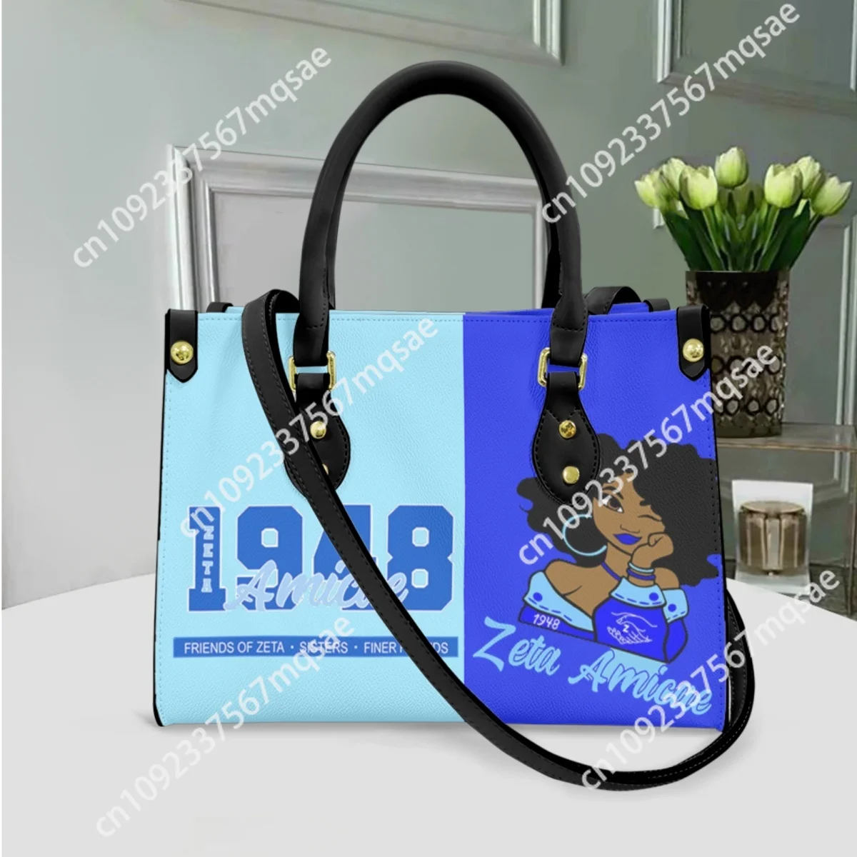 1948 Zeta Amicae Print Vintage Messenger Bag African Girl Designer Top Handle Trendy Tote Bag Commuter Fashion Handbags Female