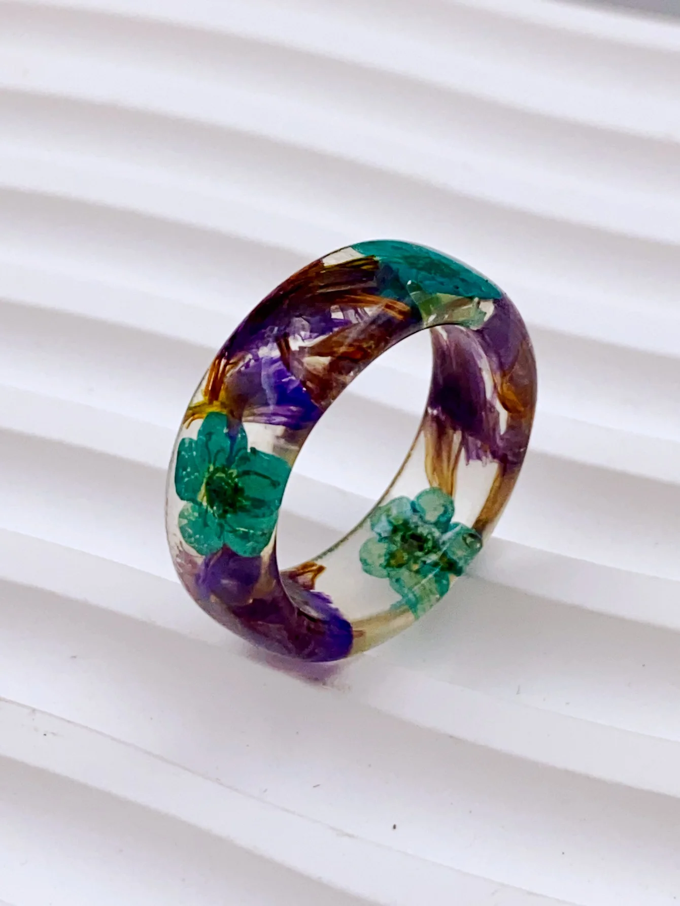 Transparent Resin Ring with Real Flowers, Unique Daily Accessory for Women rings for women