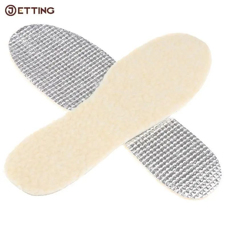 

1pair Universal Aluminum Foil Lamb Wool Insoles Winter Warm Moisture-Proof Soft Sweat-Absorbing Breathable Plus Velvet Insoles