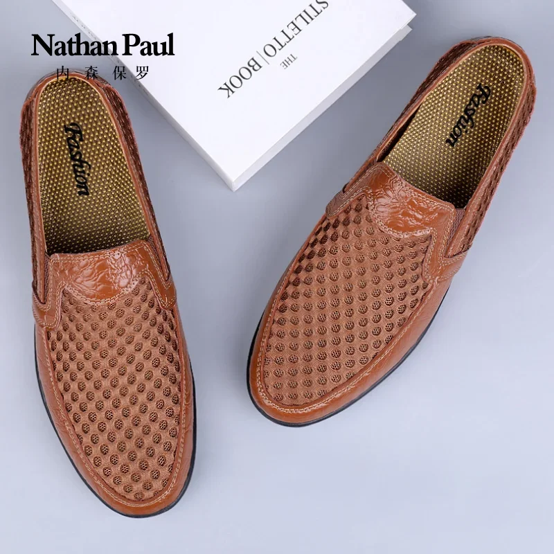 

Men shoes 2025 summer hollow fashion men casual shoes mesh breathable leather shoes men's fashion large size loafers men's shoes